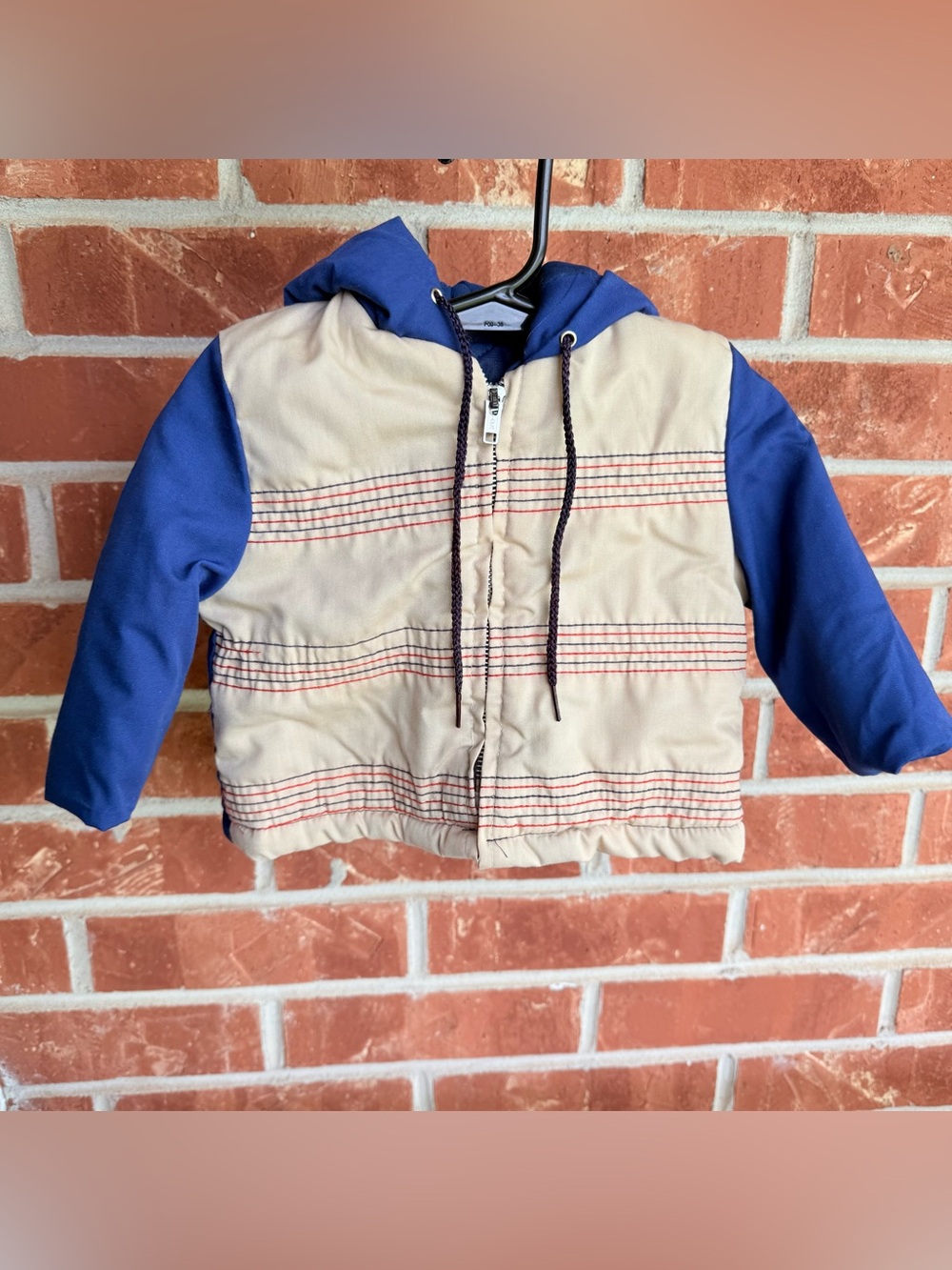 Kids Hooded Puffer Jacket - Beige and Blue